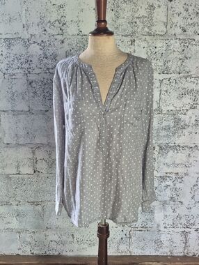 LOFT Gray Polka Dot Split-Neck Tunic